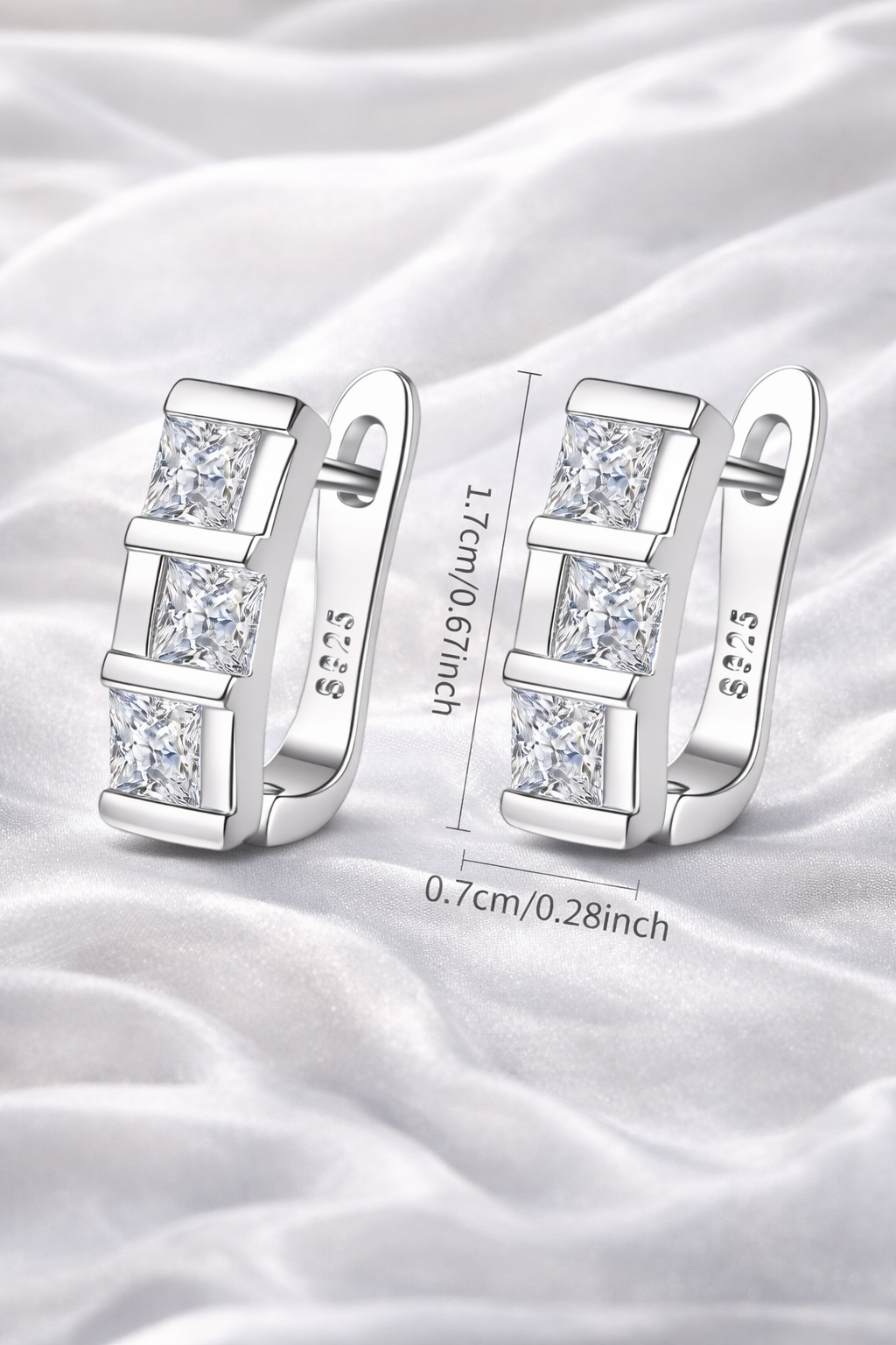 Moissanite Sterling Silver 3-Stone Clear CZ Huggie Earrings - White