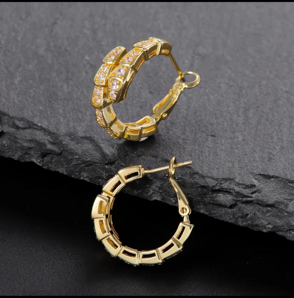 18K Gold Plate Elegant Snake Inlay Copper zircon Earrings