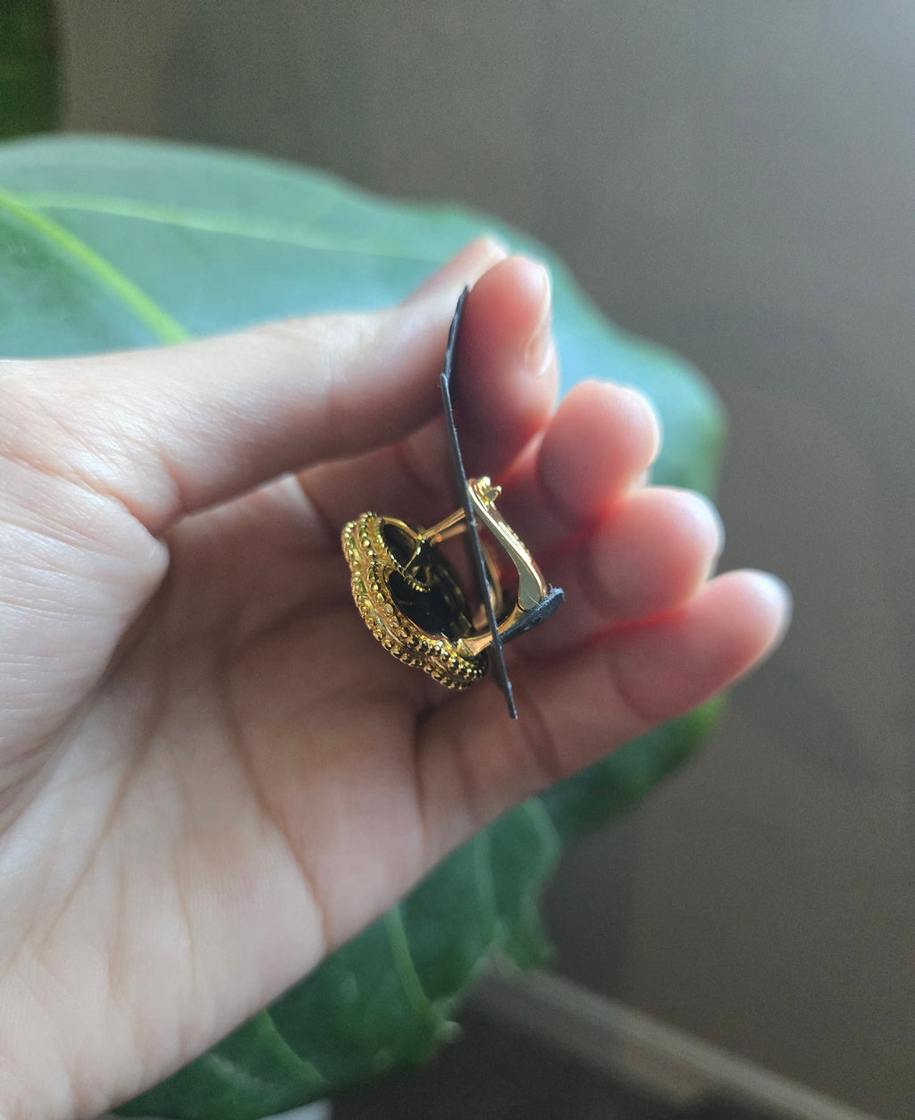 Black Clover Clip On Earrings Gold Tone