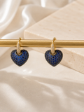 18K Gold Plated Blue Heart Hoop Earrings | Crystal Dangle
