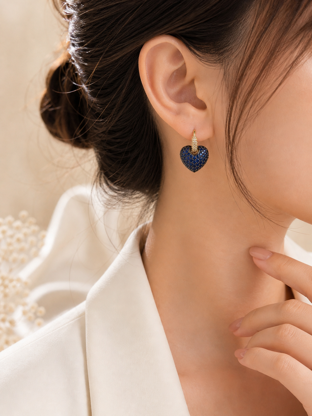 18K Gold Plated Blue Heart Hoop Earrings | Crystal Dangle