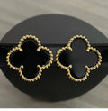 Black Clover Clip On Earrings Gold Tone