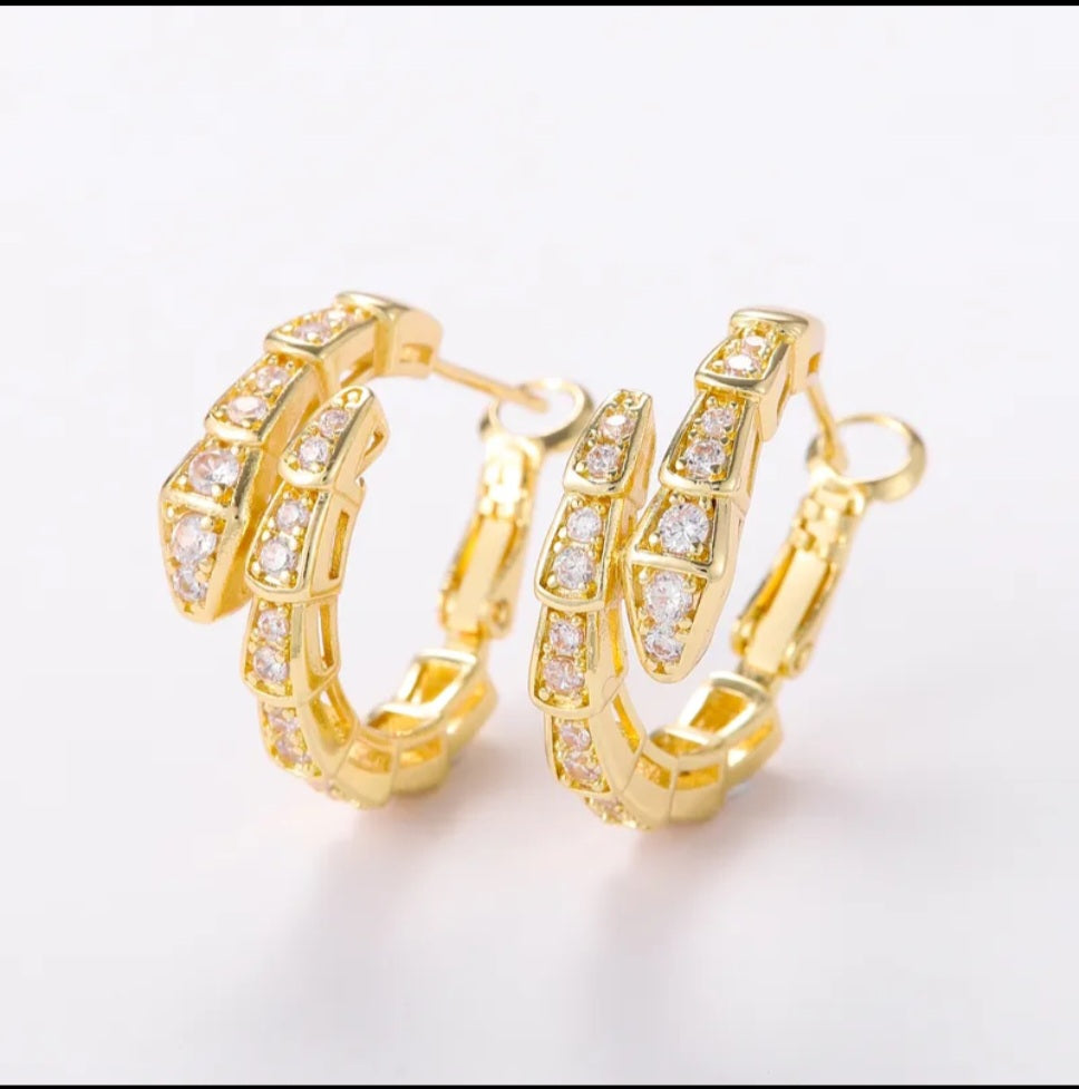 18K Gold Plate Elegant Snake Inlay Copper zircon Earrings