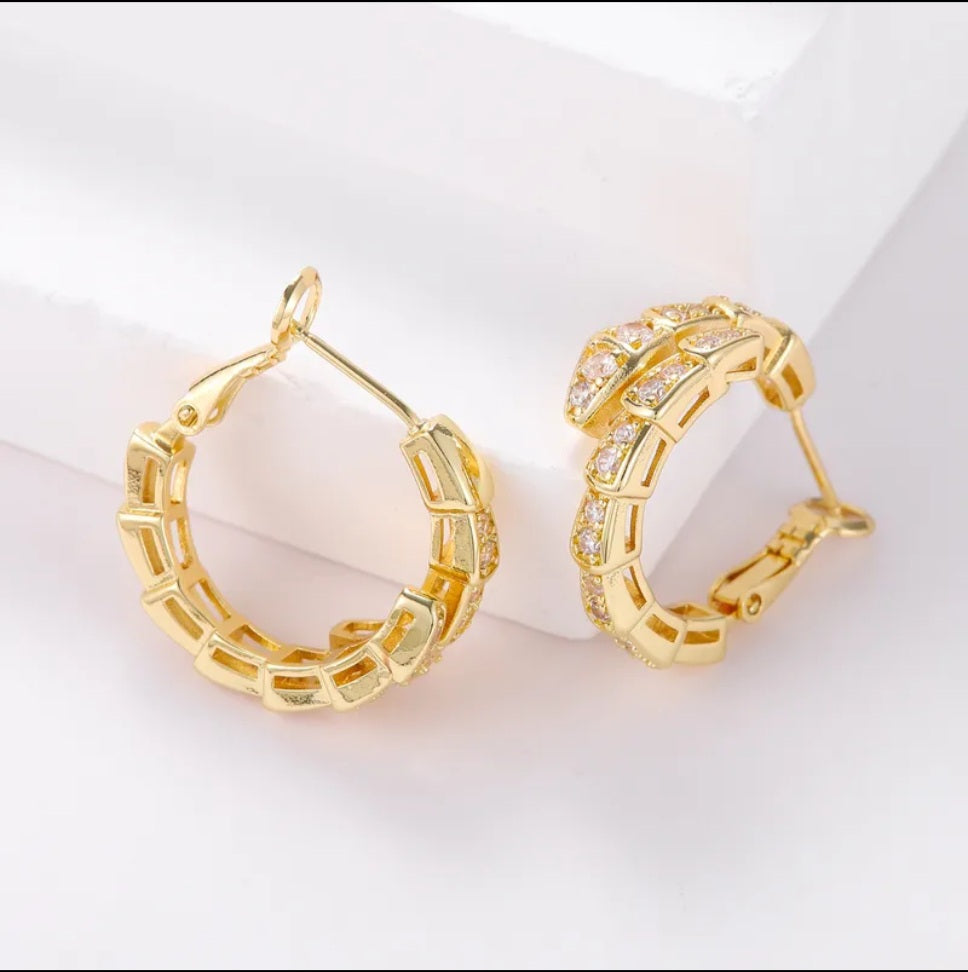 18K Gold Plate Elegant Snake Inlay Copper zircon Earrings