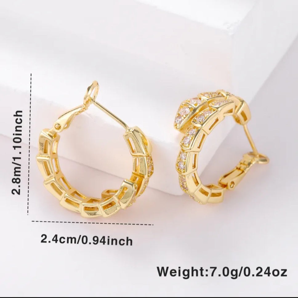 18K Gold Plate Elegant Snake Inlay Copper zircon Earrings
